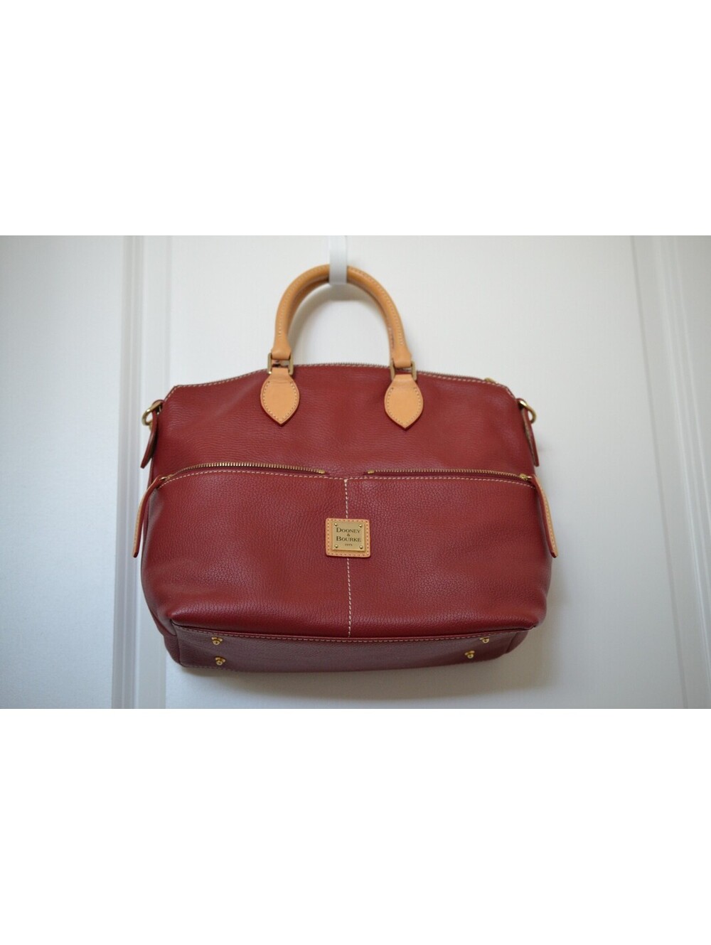 Dooney & Bourke Dillen Red Pebble Leather Satchel Double Zip Pocket Shoulder Bag